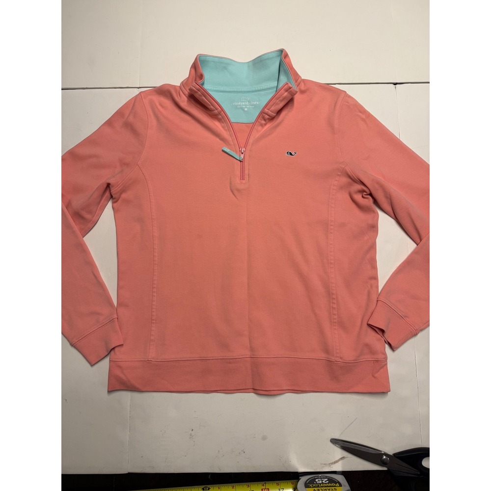 Vineyard Vines Womens Coral Pink 1/4 Zip Cotton Pullover Sweater Size M 2K0395